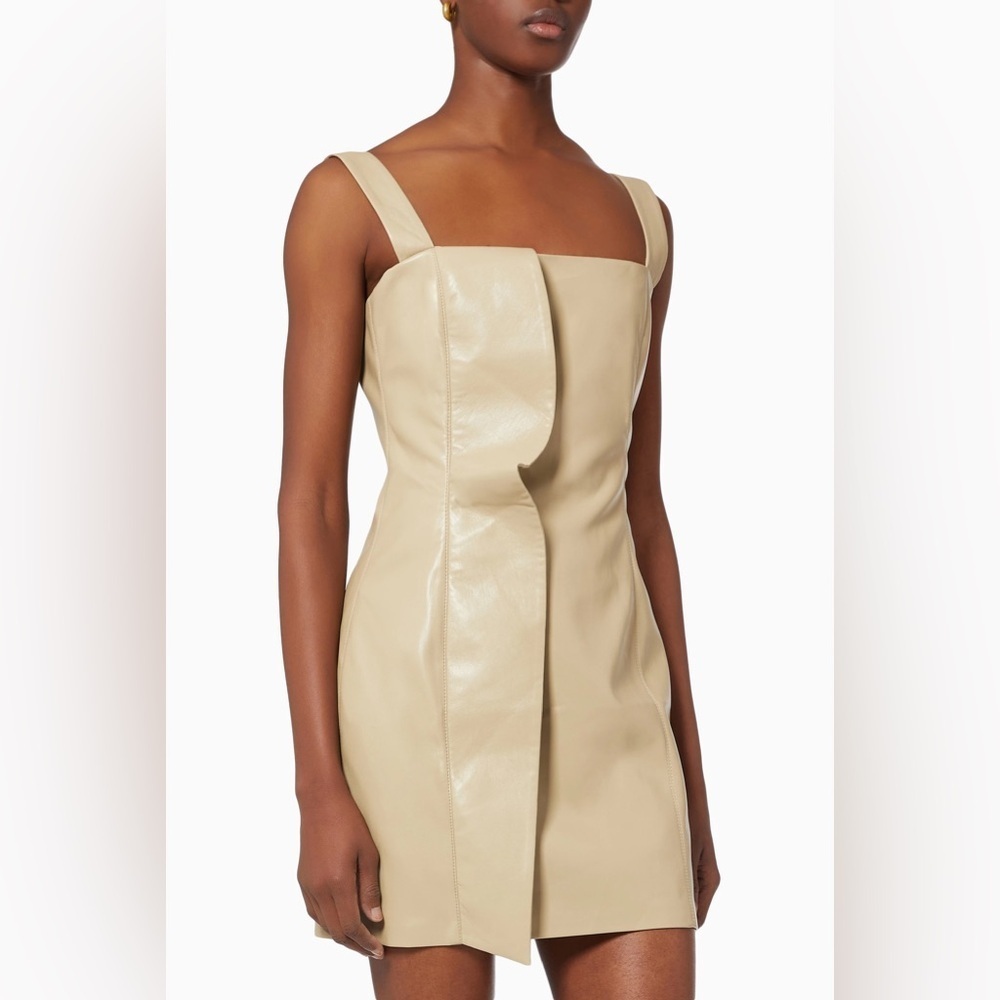 NANUSHKA Inara Vegan Leather Peplum Trim Dress In Neutral Size XS